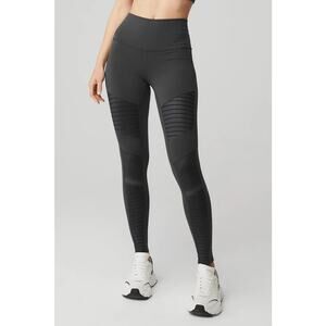 Alo High Rise Moto Leggings Womens Size M Mesh Panel Sculpting Active Yoga Gray